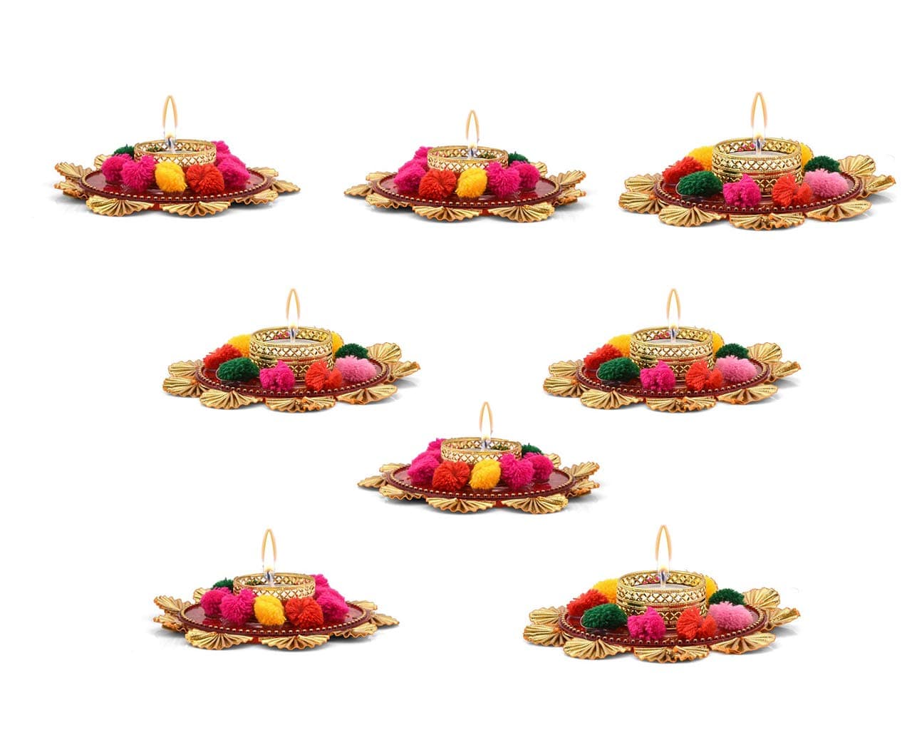 Collectible India Cast Iron Flower Diya Tealight Candle Holder, Pack of 8