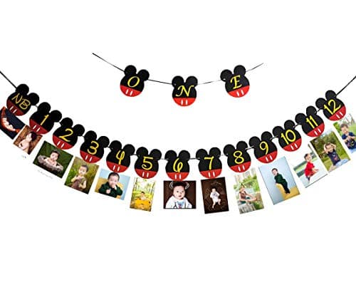 CHuangQi Mickey Themed Birthday Party Photo Banner ONE High Chair Banner NB to 12 Month Photo Banner 1st Birthday Supplies Baby Shower Decoration