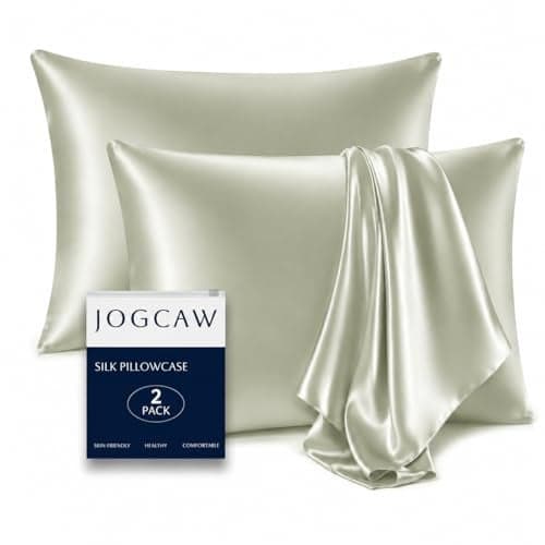 Jogcaw 2 Pack 100 Silk Pillowcase for Hair and Skin Soft Breathable Smooth Cooling Mulberry Silk Pillow Case Set of 2 Both Sides Grade 6A Silk Pillow Covers with Hidden Zipper Sage Green Queen