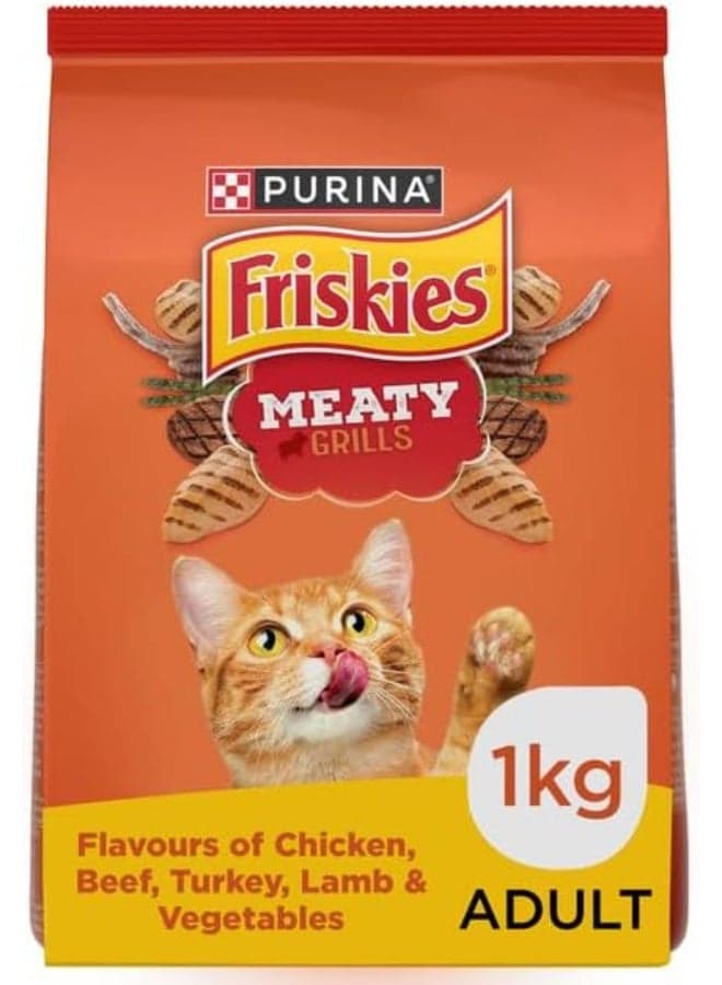 Purina Friskies Adult Dry Cat Food, Meaty Grills Flavor, 1kg