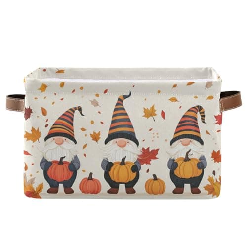 Aslsiy Storage Basket Gnome and Pumpkins Autumn Nursery Bins Apricot Baby Box Canvas Clothes Shelf Basket Laundry Hampers 1 Pcs