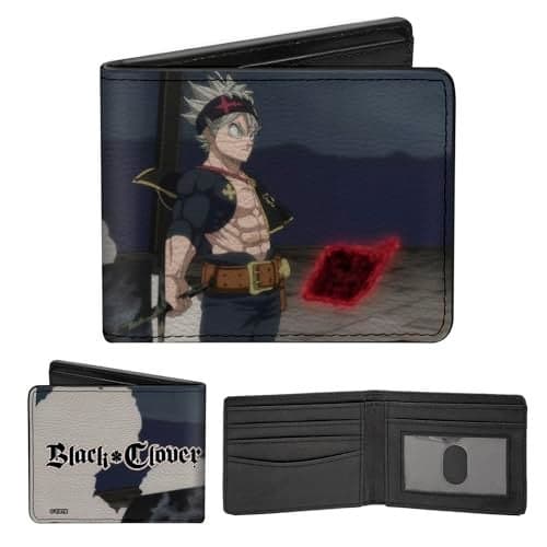 BuckleDown Crunchyroll Wallet Bifold Black Clover Title Logo Asta Sword Pose Blues Vegan Leather