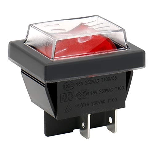 Heschen Rocker Switch ON-Off DPST 4 Terminals Red Light 16A 250VAC with Waterproof Cover
