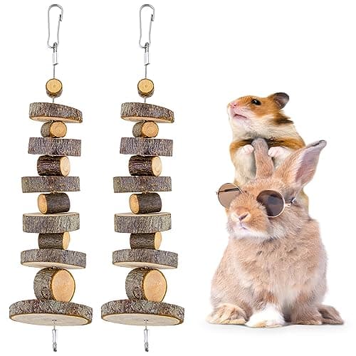 FJNATINH Small Animal Chews Toy Apple Wood Block Cage Hanging Molars Treats Snack for Hamsters Rabbits Bunny Bird Parrots Chinchilla Guinea Pig Gerbils Squirrels 2 Pack