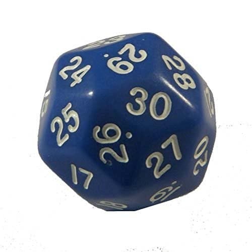 Blue Opaque Dice Triantakohedron 30 Sided 33mm Jumbo Spindown Counter d30