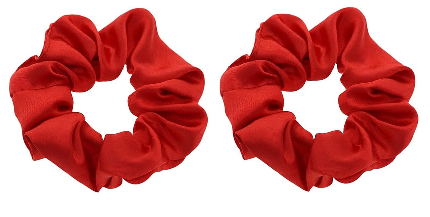 Women Teen Girls Satin Scrunchies Hair Accessories Elastic Hair Ponytail Holder Hair Tie Set of 2 Red