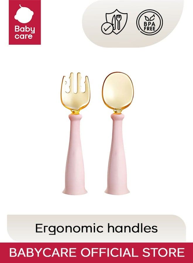 Babycare - Spoon and Fork Set Pink – BPA-Free, Soft-Edged Utensils for Babies and Toddlers, Safety Approved