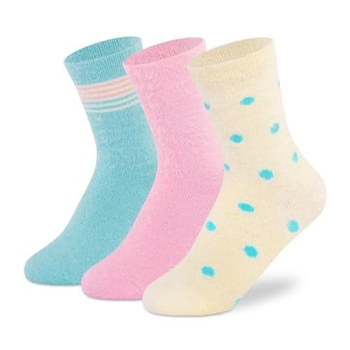Supersox Regular Length Cute Fuzzy Thermal Control Socks for Girls, Breathable, Anti Odour & Moisture Absorbent - (Pack Of 3) (IN, Age, 6 Years, 9 Years, Multicolor)