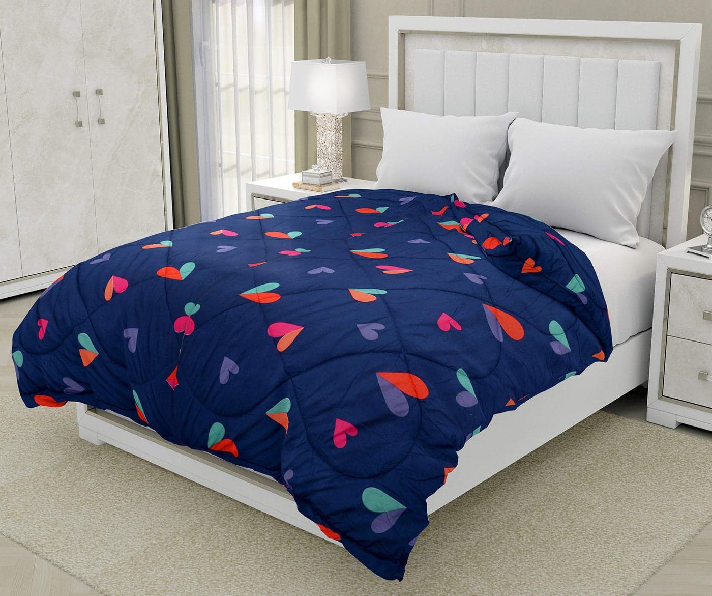 COZY FURNISH Super Soft Microfiber Quilted Comforter,Quilt Bed Cover for Double,90X100(Inches) King Size Bed Luxury Breathable 220 GSM Cozy Super Soft Printed Comforter