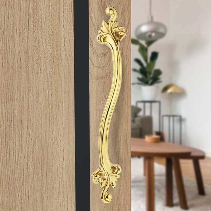 GLOXY Premium Gold 14” Flower Design Push & Pull Aluminium Main Door Handle with 8” Hole-to-Hole Spacing for Glass & Wooden Door Handle for Home, Offices, Banquet Hall & Restaurant - Pack of 1