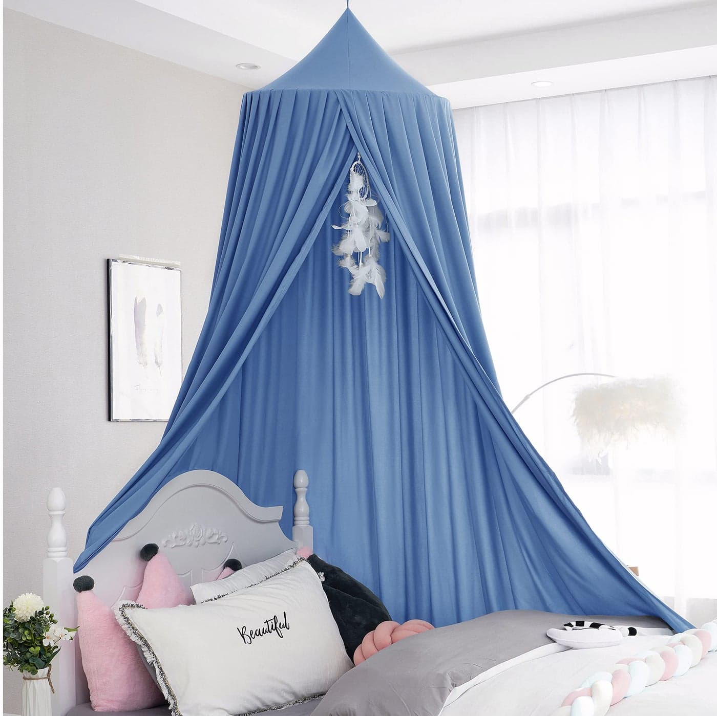 Kids Bed Canopy Girls Canopy for Crib Canopy Nursery Canopy Hanging Canopy Blocking Light Canopy Reading Canopy Fog Blue
