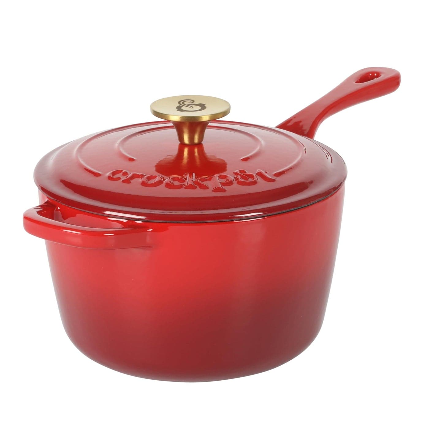 CrockPot 3 Qt European Enameled Cast Iron Sauce Pan WLid Gradient Red