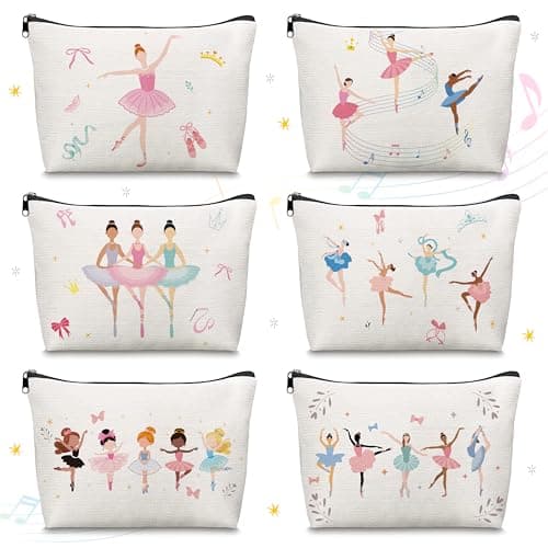 Y1tvei Ballerina Canvas Makeup Bags Cute Ballet Dancing Girls Watercolor Cosmetic Bag Gift for Ballet Lover Small Portable Travel Toiletry Zipper Canvas Pouch for Holiday Birthday Dance Stuff 6Pcs