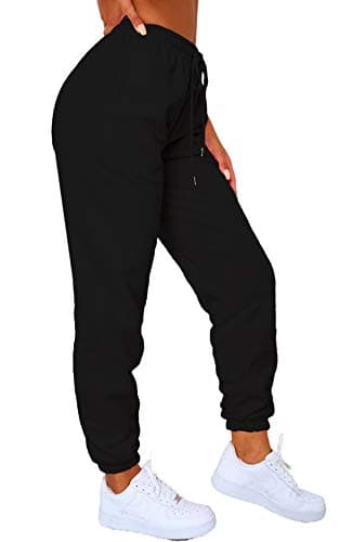 Waitfairy Sweatpants Women - Joggers for Women High Waist Baggy Sweat Pants for Womens Joggers with Pockets Black S