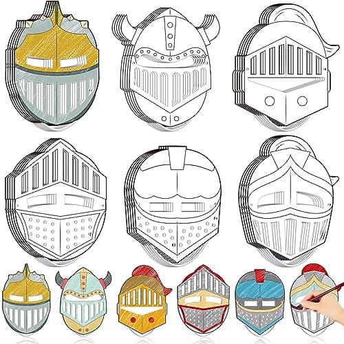 Liliful 30 Set Helmet of Salvation Craft Bulk Color Your Own DIY Kit Armor of God Knight Mask Crafts Religious Bible Blank Paper Arts for Fun Activity Party Favor