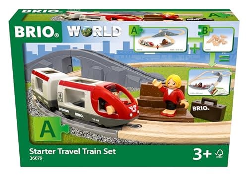 BRIO World – 36079 Starter Travel Train Set | 22-Piece Wooden Toy Train Set for Kids Aged 3 Years Up