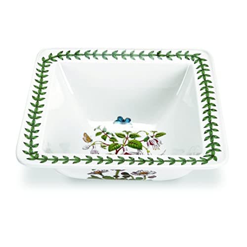 Portmeirion Botanic Garden 8.5-Inch Square Salad Bowl - Fine Porcelain with Fuchsia Motif, Chip-Resistant Glaze, Durable & Dishwasher Safe, Ideal Ceramic Serving Platter for Everyday Use