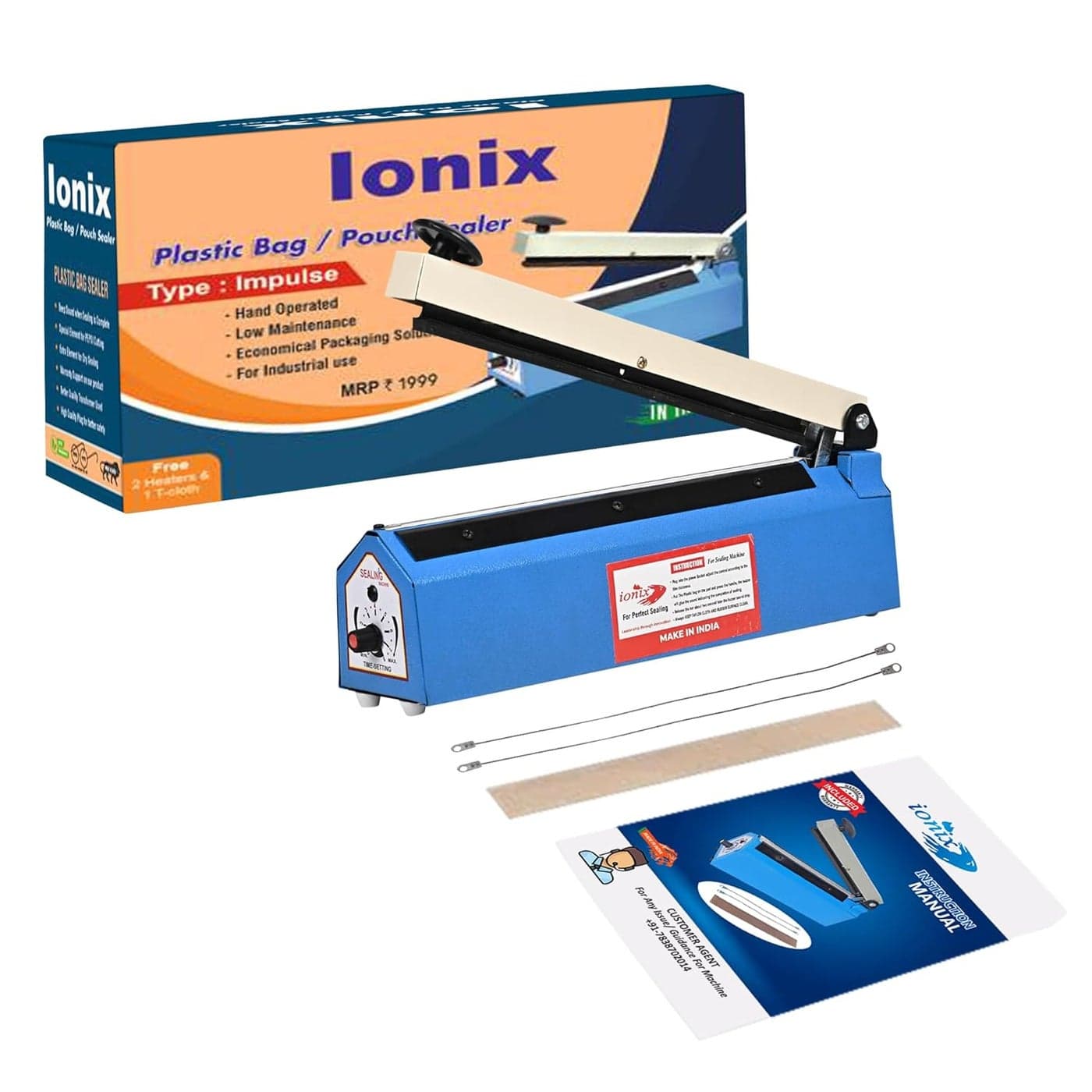 IONIX Sealing Machine for Food Packets 1 Year Warranty 12 Inch Packet Sealer Machine Packing Machine Sealing Plastic Sealing Machine Heavy metal Body From Full Customer Support Blue 300mm