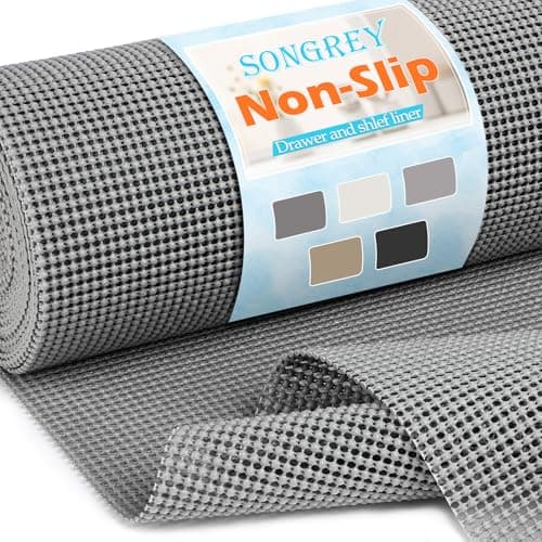 Songrey Non-Adhesive Drawer and Shelf Liner, Non Slip Cabinet Liners, Protect Kitchen Cupboard, Bathroom Drawers, Breathable, Thick Strong Grip mat (12IN x 10FT, Dark Gray)