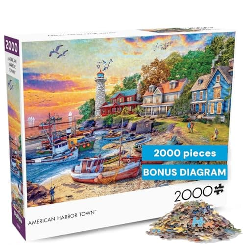 Buffalo Games American Harbor Town by Dominic Davison 2000 Piece Jigsaw Puzzle for Adults Challenging Puzzle Perfect for Game Nights Finished Size is 385 x 265 PrecisionCut Pieces