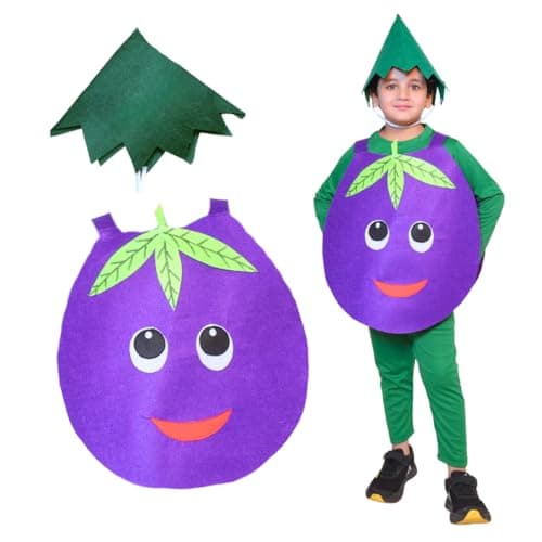 Kaku Fancy Dresses Polyester Brinjal Vegetables Costume -Purple & Green, 8-10 Years, for Boys & Girls