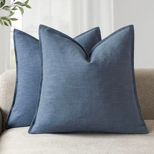 Foindtower Pack of 2 Decorative Linen Soild Throw Pillow Covers Soft Accent Euro Cushion Case Farmhouse Neutral Pillowcase for Chair Couch Sofa Bedroom Living Room Home Decor 26 x 26 Inch Dark Blue