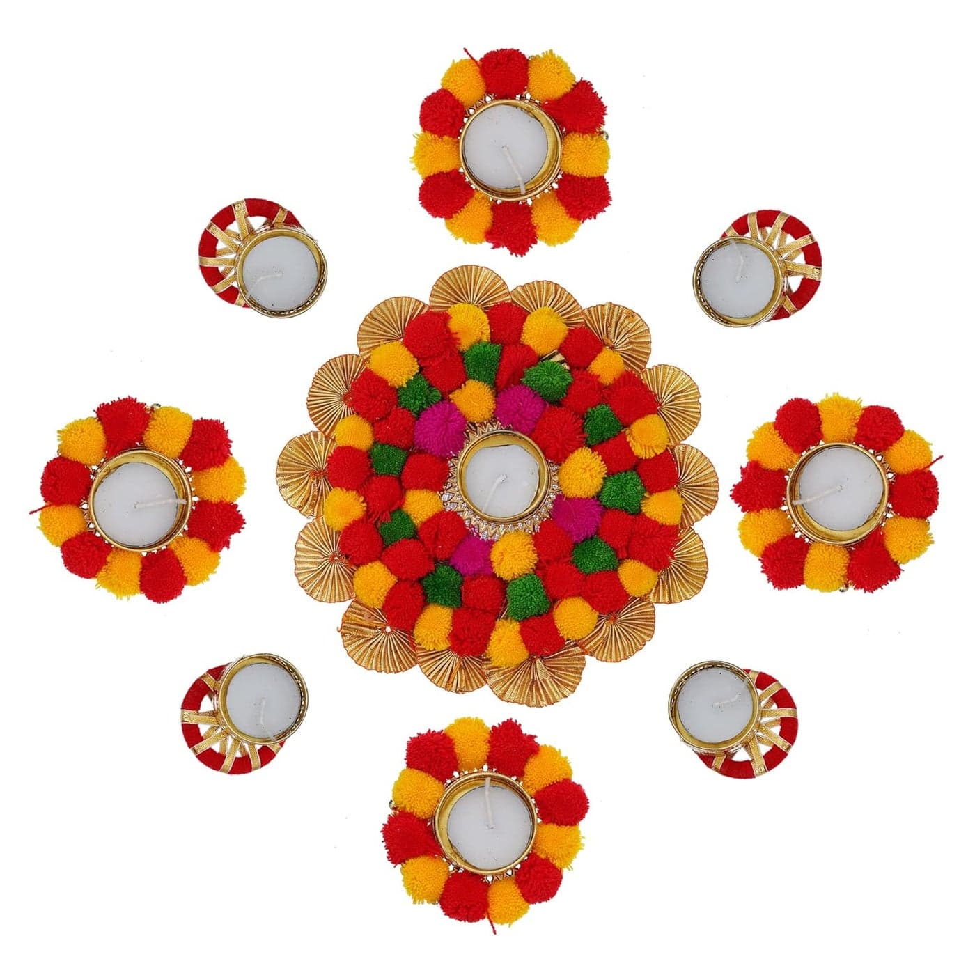 Sanvatsar Home Decorative Rangoli Diya Set Corporate Gift Diwali Gift Diya for puja Home Decoration Light Diya Christmas Candle Lighting New Year Candle Set of 9 Yellow Red