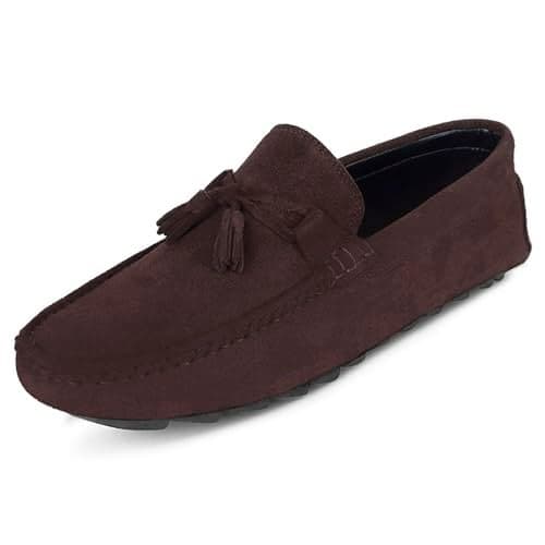 LOUIS STITCH Men's Loafers Casual Shoes | Italian Suede Leather Moccasins with Tassel | Slip-On Penny Shoes for Business, Formal, Parties, Everyday Wear | Solid Brunette Brown | UK Size 6 (LSITSUTA)