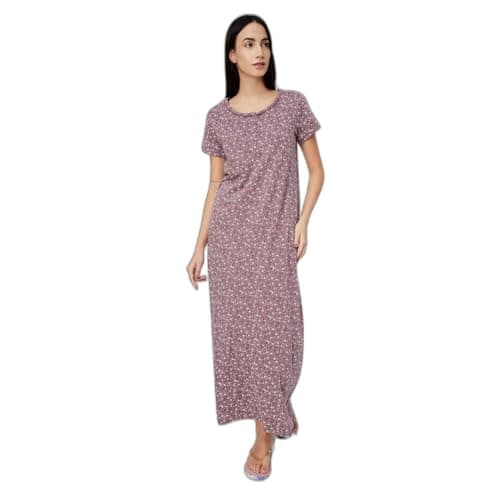 Women Floral Printed Nightgown, Mauve, XL