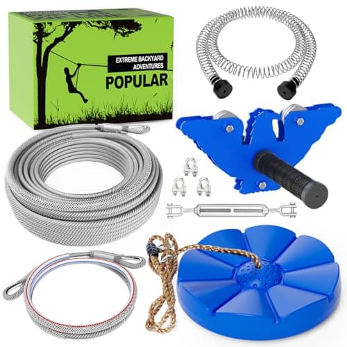 X XBEN Zip line Kits for Backyard 98FT Zip Lines for Kid and Adult Included Swing Seat Ziplines Brake and Steel Trolley Outdoor Playground Equipment