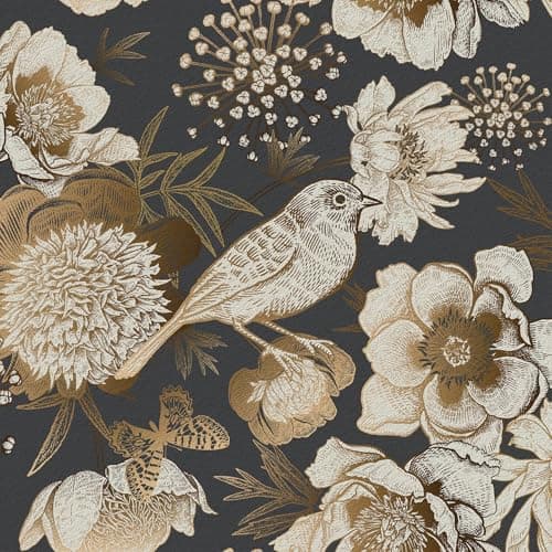 Wallercity GoldenBlack Peony Peel and Stick Floral Wallpaper Vintage Floral Contact Paper for Cabinets and Drawers Vinyl Self Adhesive Removable Vintage Wallpaper for Bedroom Shelf Liner 175x102