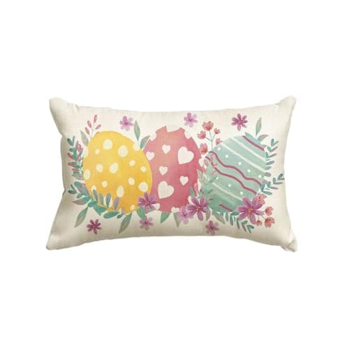 AVOIN colorlife Colorful Easter Eggs Eucalyptus Throw Pillow Cover, 12 x 20 Inch Spring Easter Cushion Case Decoration for Sofa Couch