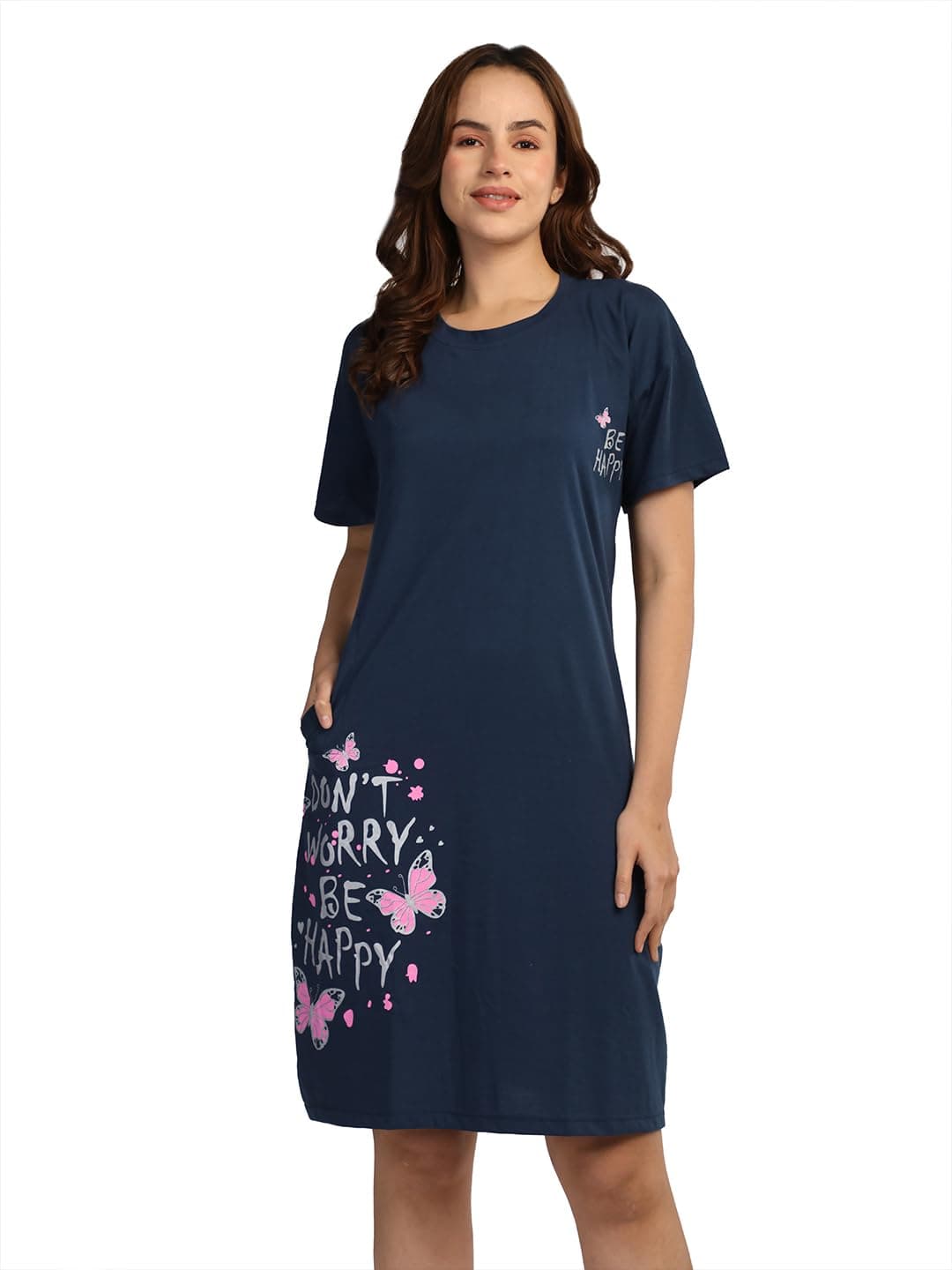 Duchess Cotton Half Sleeve Oversized T-Shirts for Women| Nighty - Loose Fit Tee with Pocket