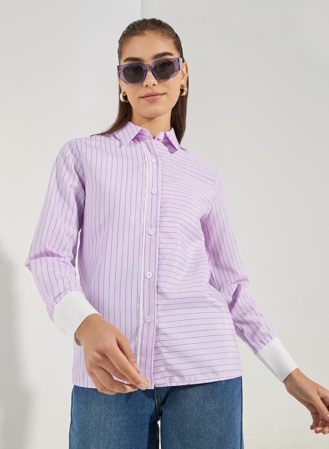 Striped Shirt With Cuffed Long Sleeve