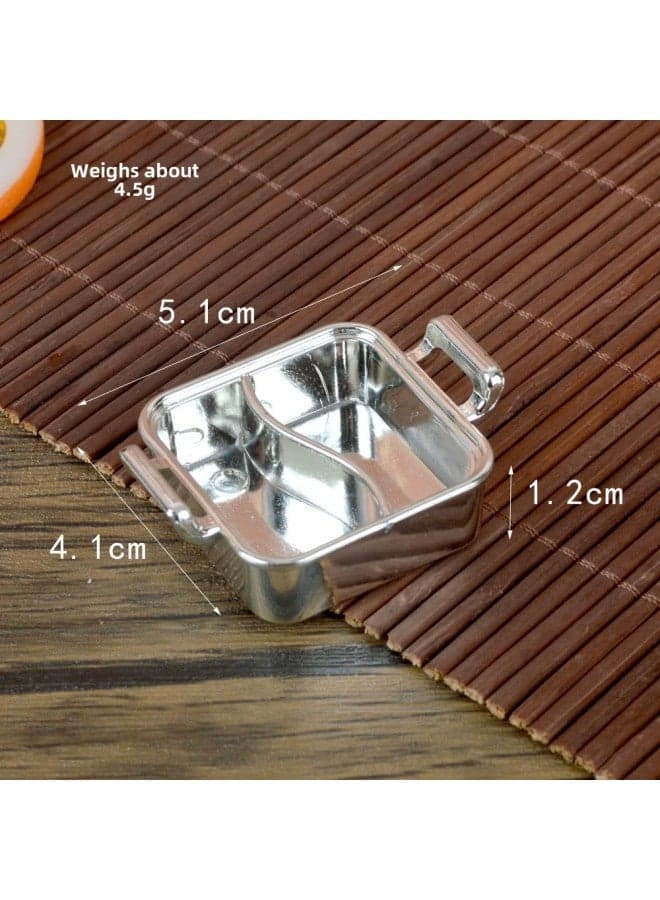 Simulation Mini Hot Pot Model Creative Simulation Food Miniature Mandarin Duck Hot Pot Fast Food Dinner Plate Doll House Food Play-Color:Square Hot Pot With Handle (silver Model