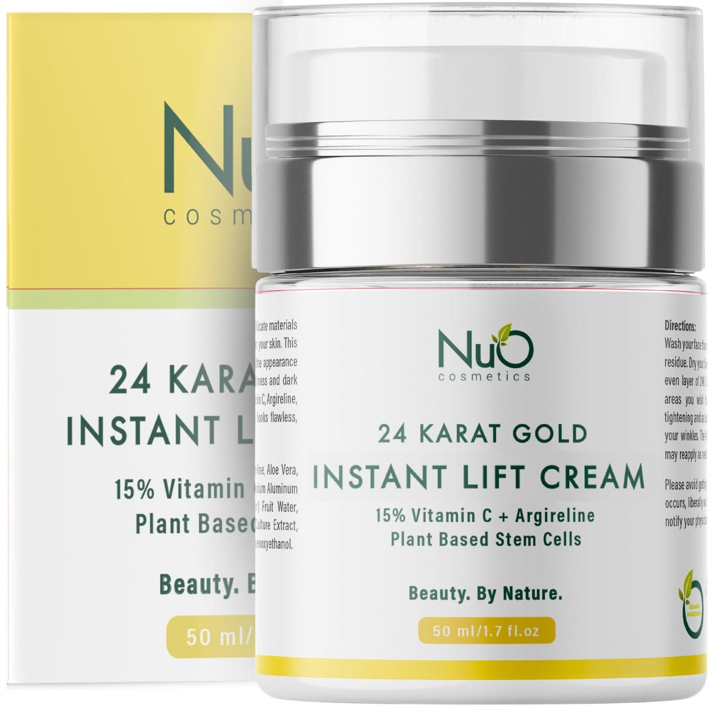 nuorganic 24k Instant Face Lift Cream - Advanced Anti-Aging Moisturizer with Plant Stem Cells for Youthful Glow - Cruelty-Free Wrinkle Cream for All Skin - Vegan Beauty Skincare, 50ml 3-Month Supply