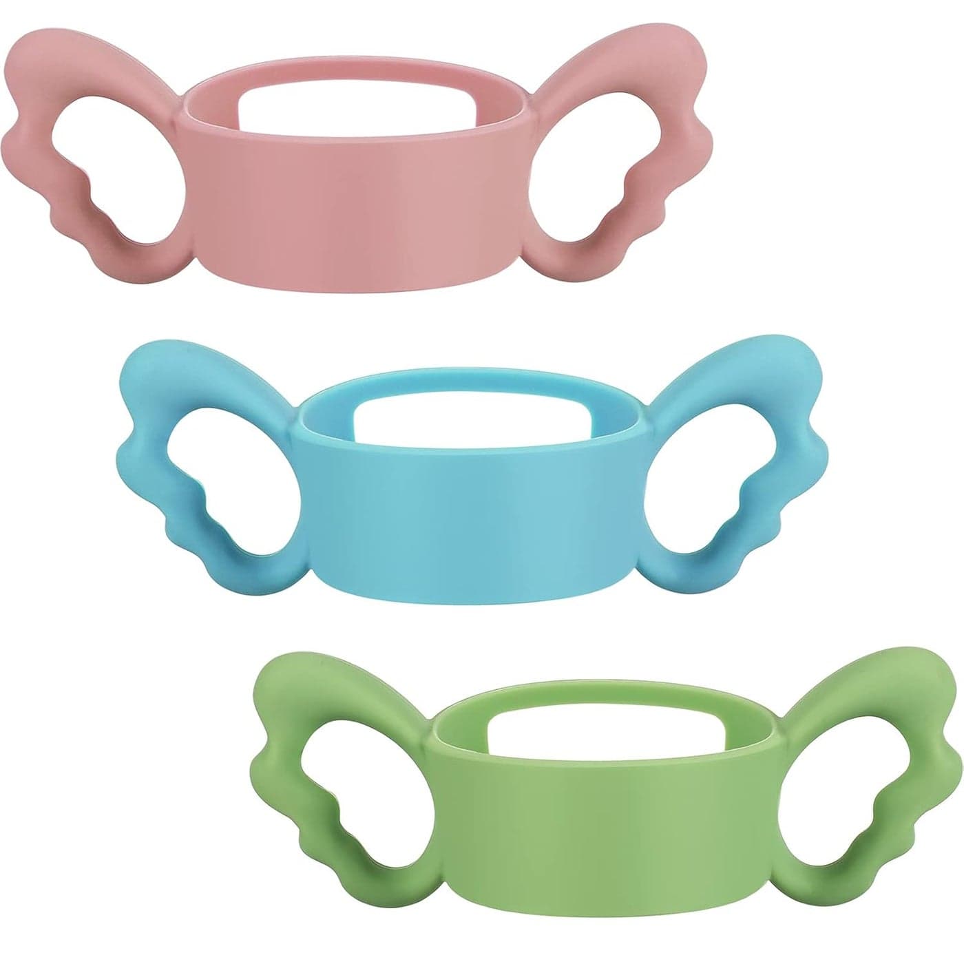 3 Pack Baby Bottle Handles Silicone Wide Neck Feeding Handle Easy Grip Lightweight Bottle Handle Small Hand Gripping for Self FeedingPink Green Blue