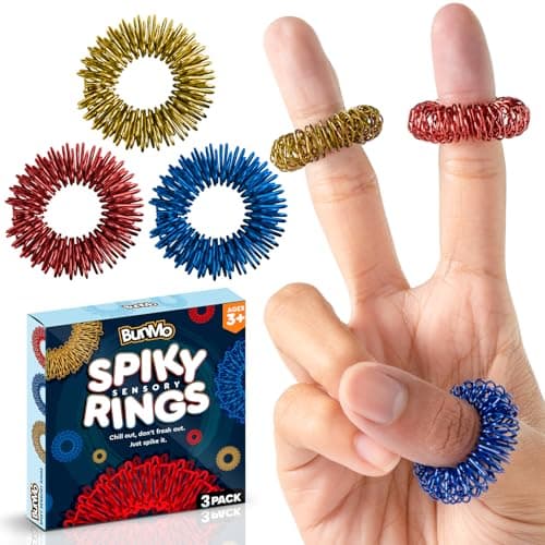 BunMo Easter Basket Stuffers Spiky Sensory Rings 9pk Fidget Rings for Adults Sensory Stimulation Finger Comfort Easter Basket Stuffers for Teens Adults Acupressure Rings