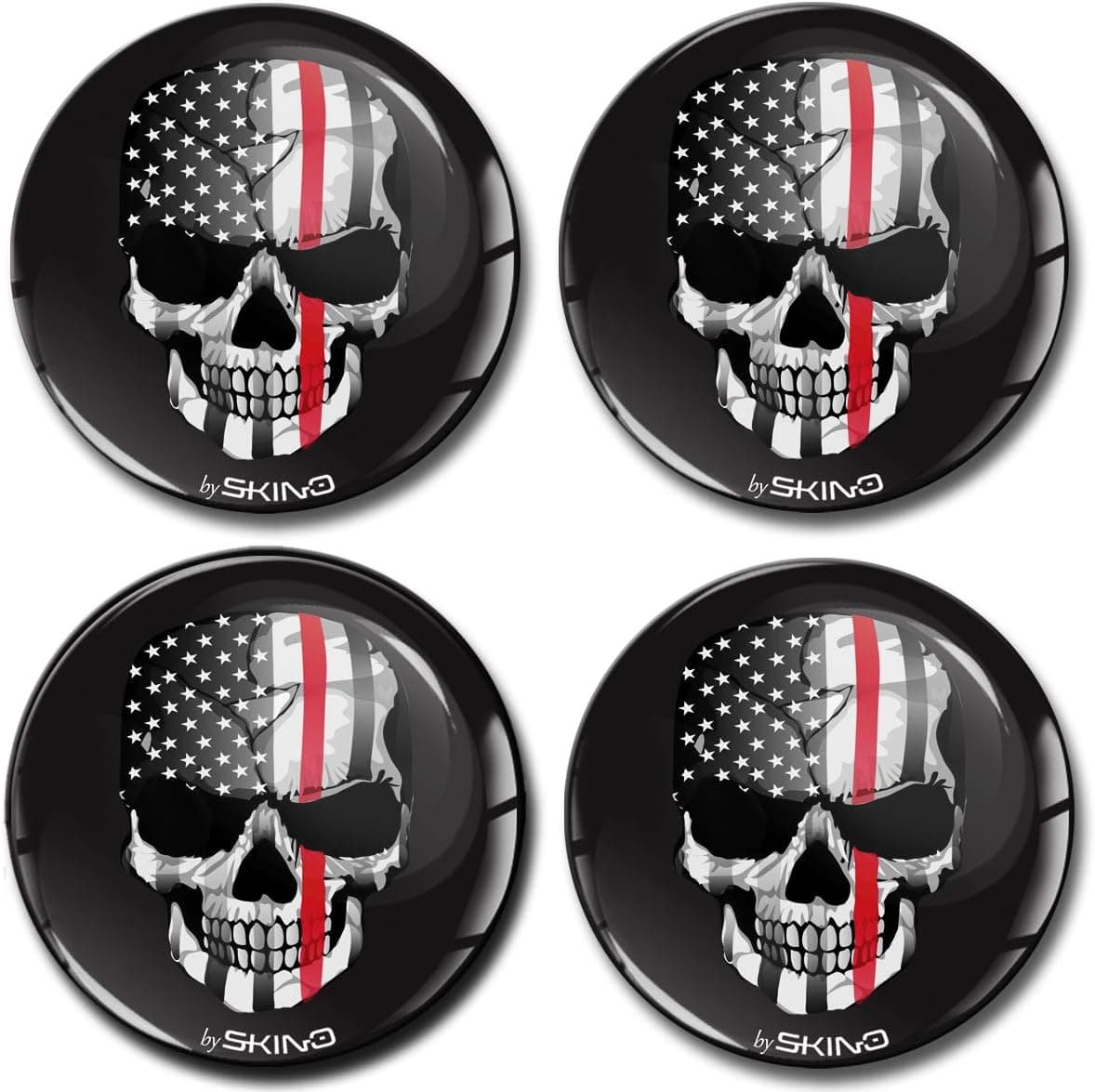 Skino 4 x 50mm Domed Flexible Wheel Center Stickers with USA Flag Design