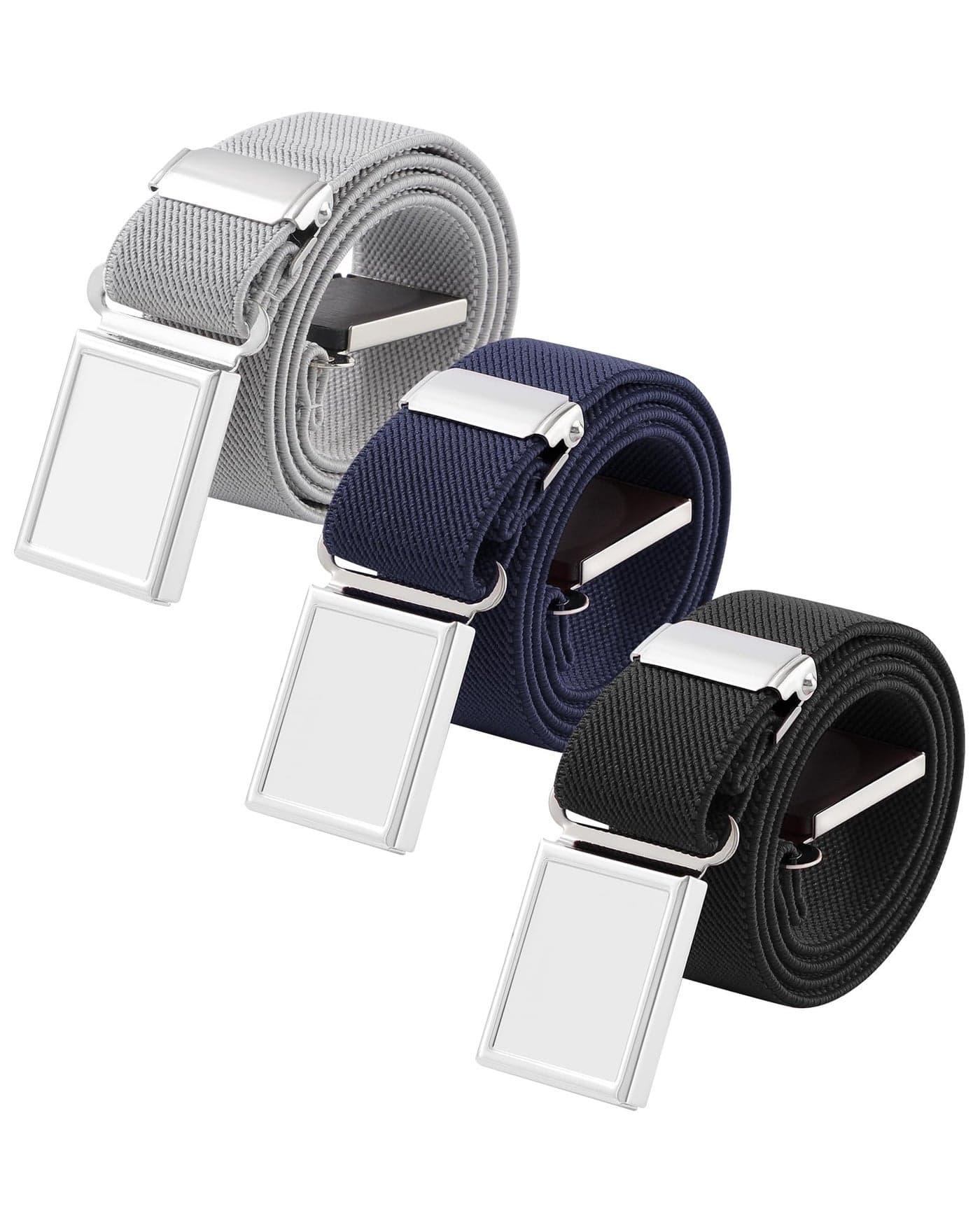 AWAYTR 3 PCS Kids Adjustable Magnetic Belts - Easy to Use Magnetic Buckle Belt for Boys and Girls (Navy blue/Gray/Black)