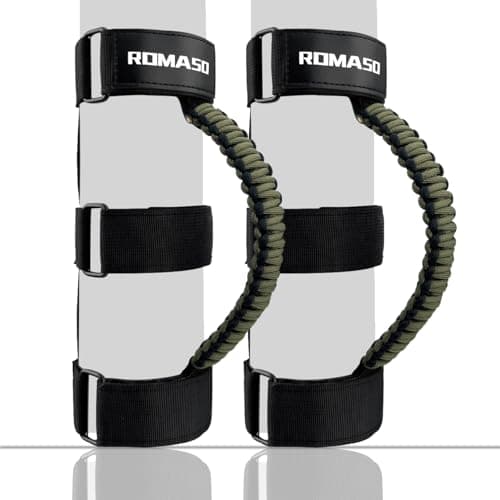ROMASO Grab Handles for Jeep Wrangler,Roll Bar Grab Handles for Jeep Wrangler YJ TJ JK JL&Gladiator JT 1986-2025,Paracord Grip Handles,Black/Olive,Pack of 2