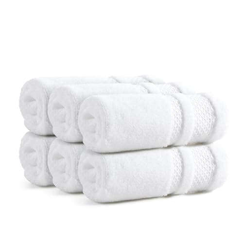 REDKISS Luxury Washcloths for Showering, 13x13 inch, 100% Cotton Premium Wash Cloths Set of 6, Super Soft and Highly Absorbent Face Towels for Bathroom, Spa, Gym and Hotel, White