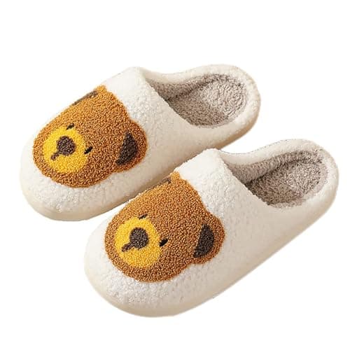 ULEL Women's Men's Cute Teddy Bear Slippers Fuzzy Memory Foam Kawaii Cartoon Animal Slippers Winter Warm Fluffy Shoes White Bear-41-42