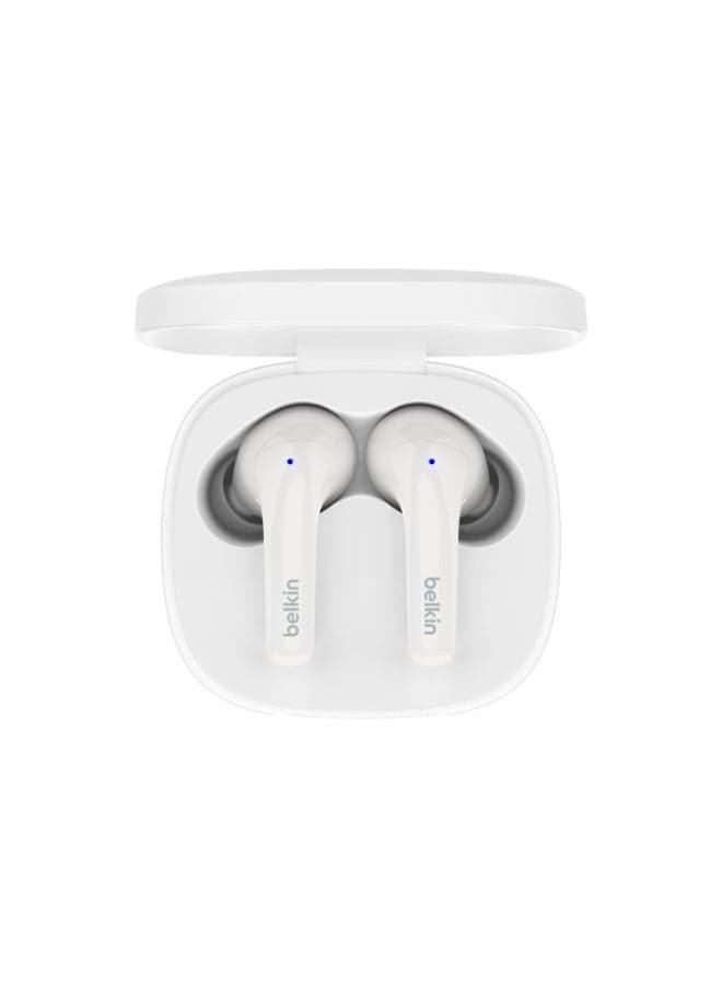 SoundForm Motion True Wireless Bluetooth Earbuds 33Hrs Playtime, Stylish W/ Great Sound And Clear Calls, 4x Microphones, Touch Controls, Wireless Charging, IPX5 Rating White