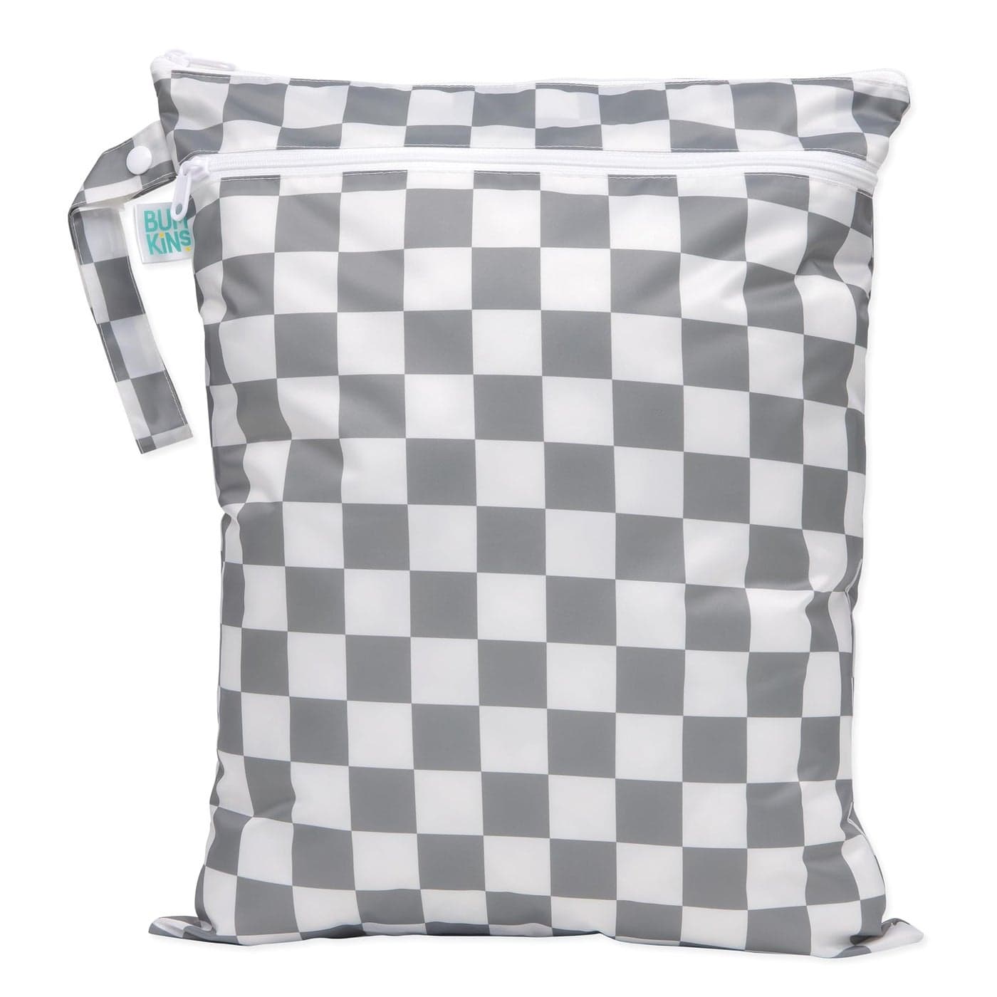Bumkins Waterproof Wet Dry Bag for Baby Travel Swim Suit Cloth Diapers Pump Parts Pool Beach Gym Clothes Toiletry Hook to Stroller Daycare Zipper Reusable Wetdry Packing Pouch Gray Check