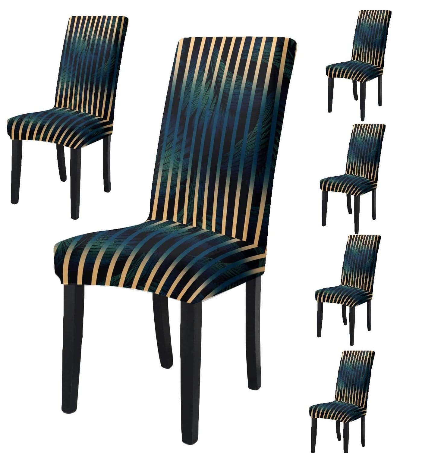 BRIDA® Stretchable Floral Printed Dining Chair Covers Elastic Chair Seat Case Protector, Slipcovers (6 Chair Cover, Black Lines), Polycotton Spandex