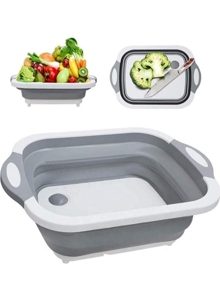 Collapsible Cutting Board with Colander | Washing Basket for CampingPicnicBBQ | Foldable Multi-function Kitchen Plastic Silicone Dish Tub | Chopping Board