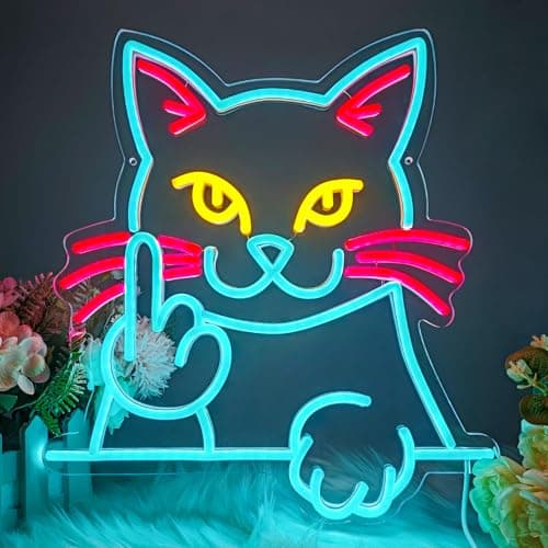 15''x13.4'' Blue Cat Attitude Neon Signs for Wall Decor, Playful Feline Cat LED Light with Dimmable USB, Unique Wall Decor for Game Room/Bar, Unique Cat Decor & Fun Gifts for Humor Lovers & Trendy Spaces (Blue Cat)