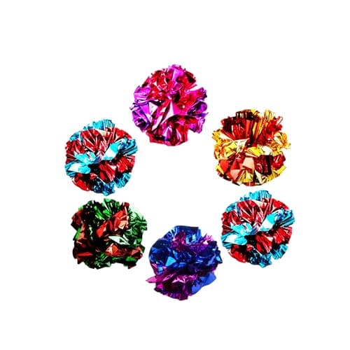 SunGrow Cat Crinkle Balls Shiny Mylar Crinkler StressRelief Toy for Kittens Interactive Engaging Keeps Grownup Cats Active Encourages Multicat Play Provides Endless Entertainment 6 Pcs