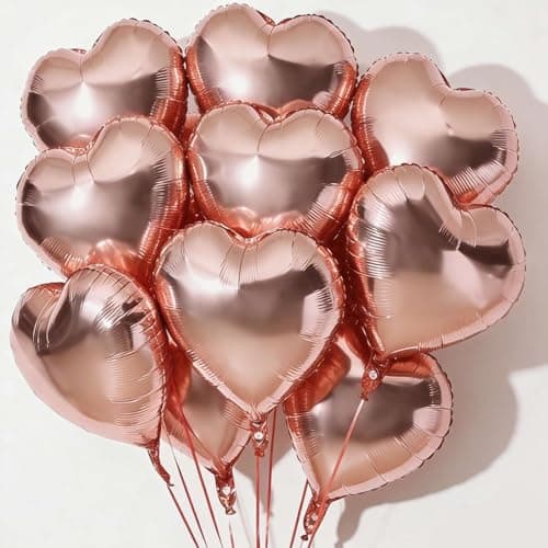 10pcs Rose Gold Foil Heart Shaped Balloons 18 Inch Heart Mylar Balloons for Baby Shower Wedding Valentines Day Decorations